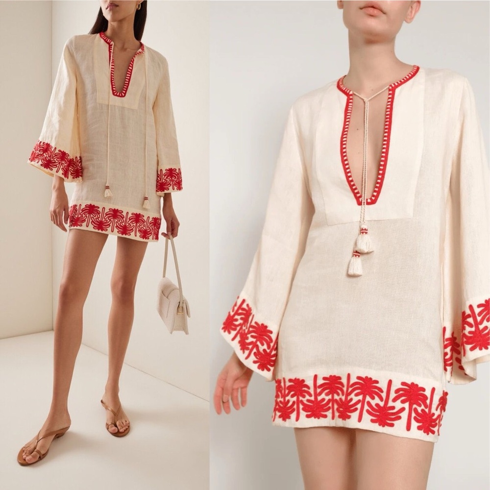 Johanna Ortiz Ocean Clan Embroidered Linen Mini Dress Size 2 NWT